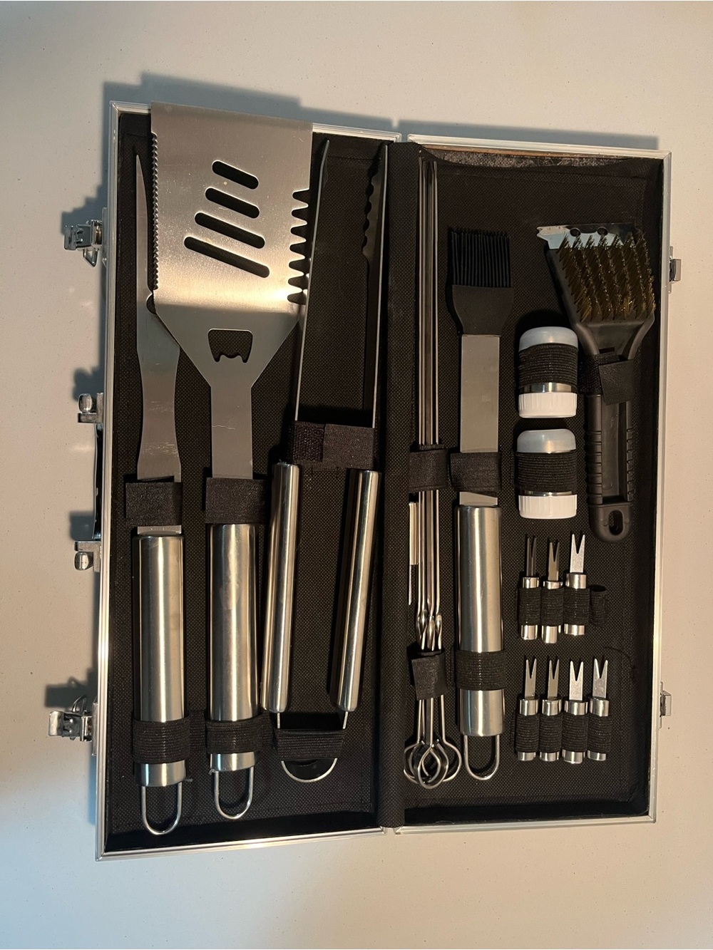 Stainless Steel BBQ Grill Tool Set in Silver - 20-Piece